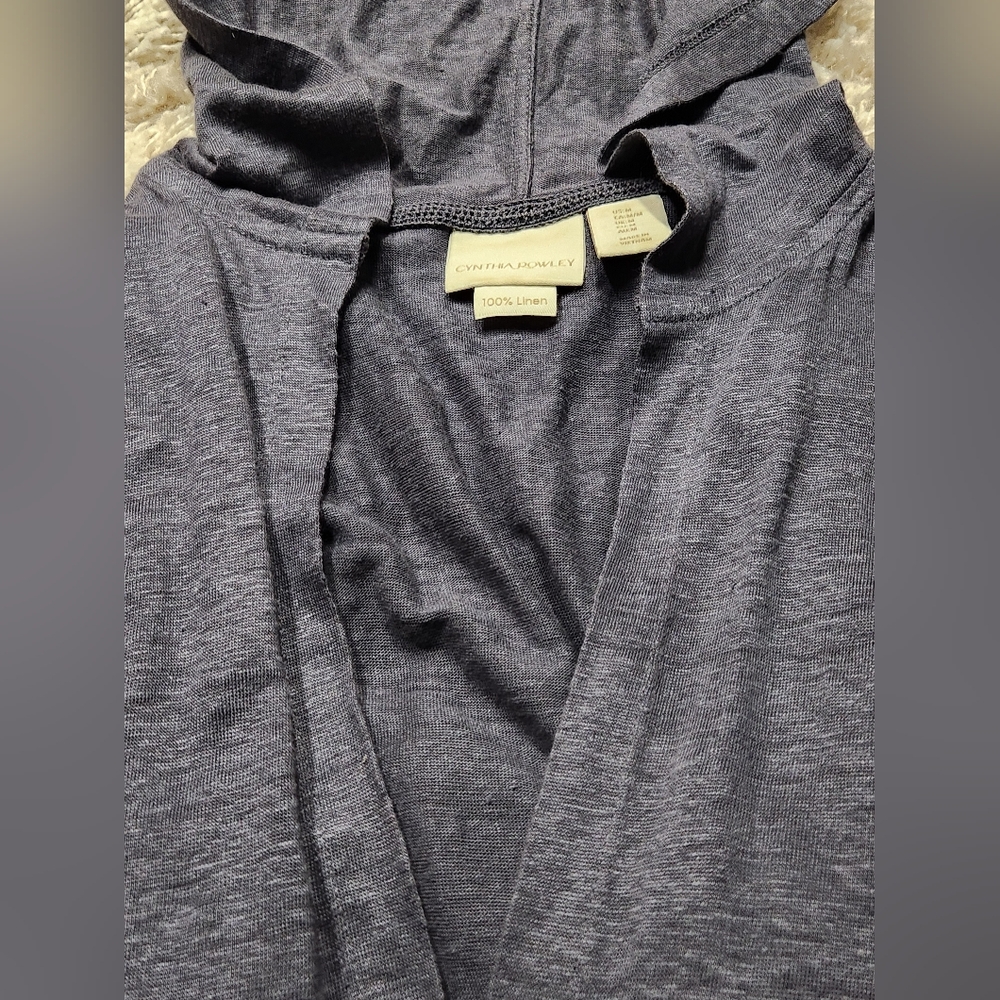 Cynthia Rowley Linen Navy Blue Long Sleeve Open Front Hooded Cardigan Sweater M - Picture 5 of 12